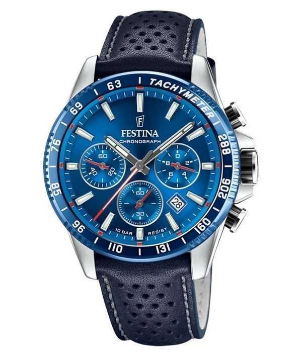 Festina Timeless Cronografo Cinturino in Pelle Quadrante Blu Quarzo F20561-3 100M Orologio da Uomo