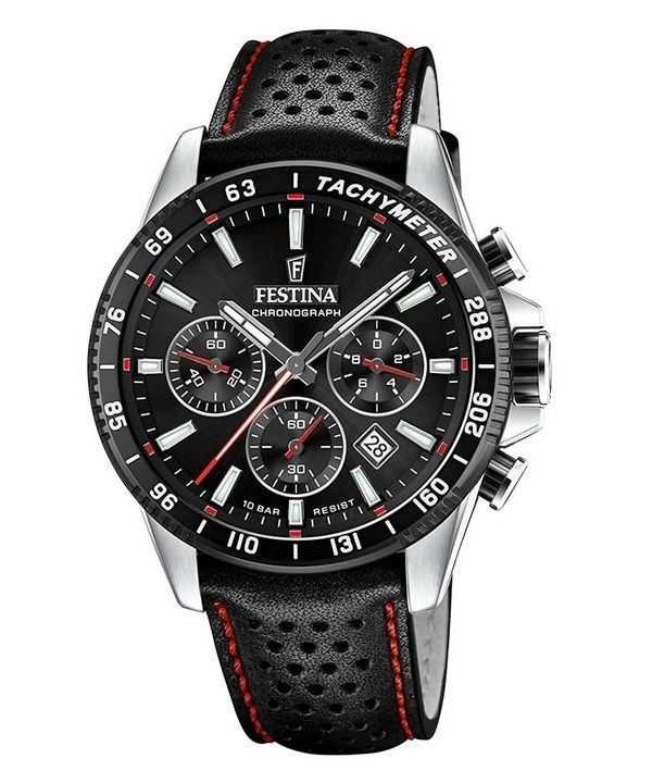 Festina Timeless Cronografo Cinturino in Pelle Quadrante Nero Quarzo F20561-4 100M Orologio da Uomo