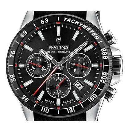 Festina Timeless Cronografo Cinturino in Pelle Quadrante Nero Quarzo F20561-4 100M Orologio da Uomo