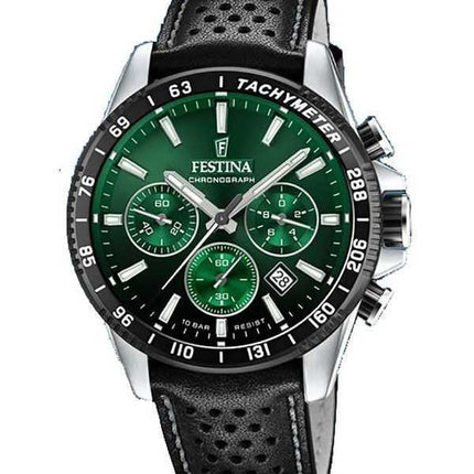 Orologio da uomo Festina Timeless Cronografo cinturino in pelle quadrante verde al quarzo F20561-5 100M