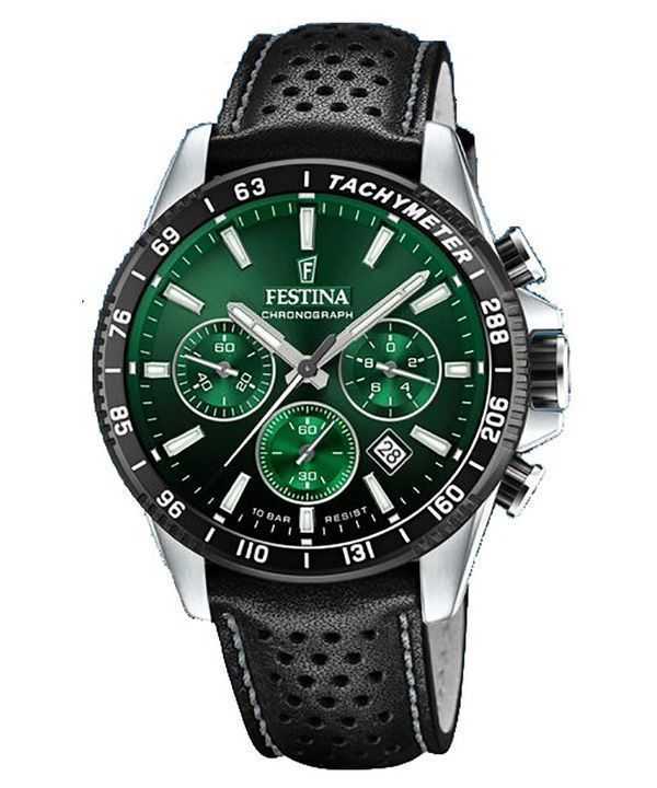Orologio da uomo Festina Timeless Cronografo cinturino in pelle quadrante verde al quarzo F20561-5 100M