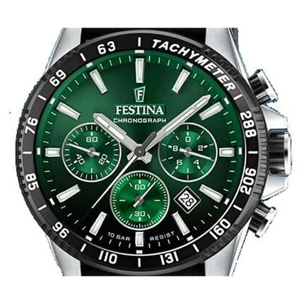 Orologio da uomo Festina Timeless Cronografo cinturino in pelle quadrante verde al quarzo F20561-5 100M