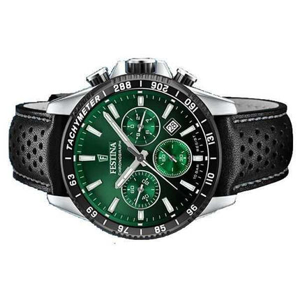 Orologio da uomo Festina Timeless Cronografo cinturino in pelle quadrante verde al quarzo F20561-5 100M