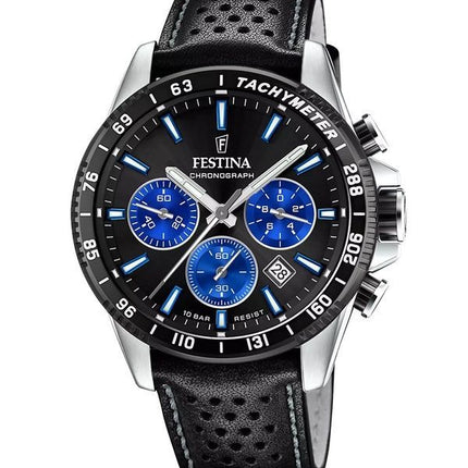 Festina Timeless Cronografo Cinturino in Pelle Quadrante Nero Quarzo F20561-6 100M Orologio da Uomo