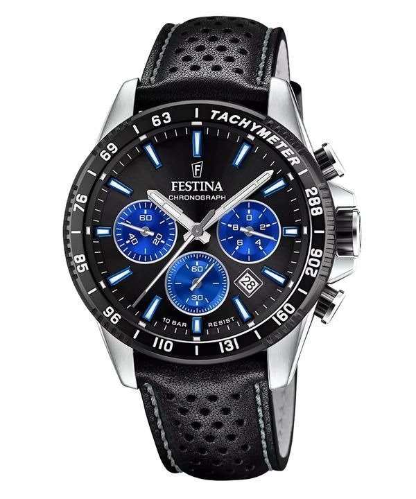 Festina Timeless Cronografo Cinturino in Pelle Quadrante Nero Quarzo F20561-6 100M Orologio da Uomo