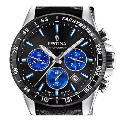Festina Timeless Cronografo Cinturino in Pelle Quadrante Nero Quarzo F20561-6 100M Orologio da Uomo