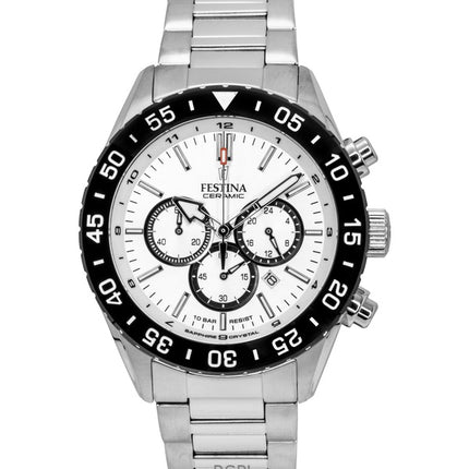 Orologio da uomo Festina Ceramic Chronograph in acciaio inossidabile con quadrante bianco al quarzo F20575-1 100M