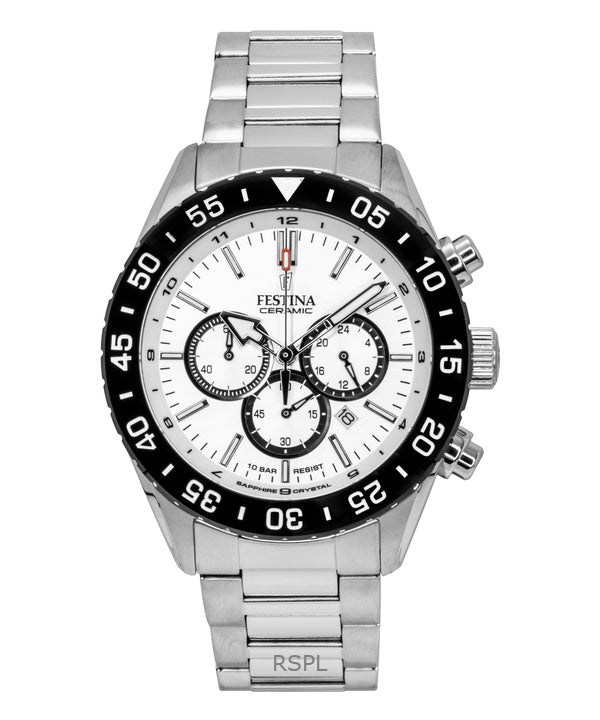 Orologio da uomo Festina Ceramic Chronograph in acciaio inossidabile con quadrante bianco al quarzo F20575-1 100M