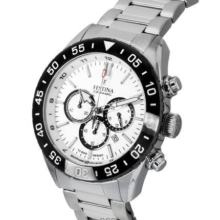 Orologio da uomo Festina Ceramic Chronograph in acciaio inossidabile con quadrante bianco al quarzo F20575-1 100M