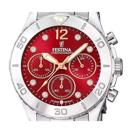 Festina Boyfriend Cronografo Acciaio Inossidabile Quadrante Rosso Quarzo F20603-2 100M Orologio da Donna