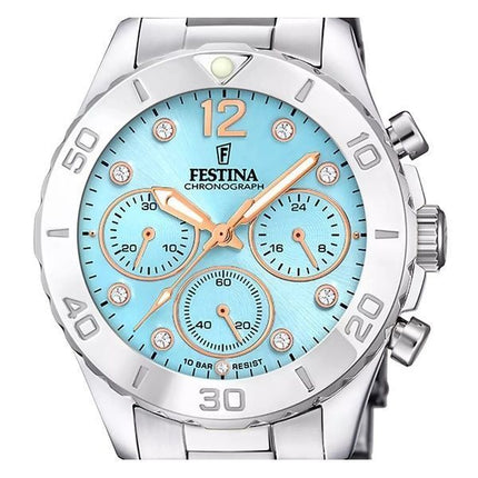 Festina Boyfriend Cronografo Cristallo Accents Quadrante Blu Quarzo F20603-4 100M Orologio da Donna