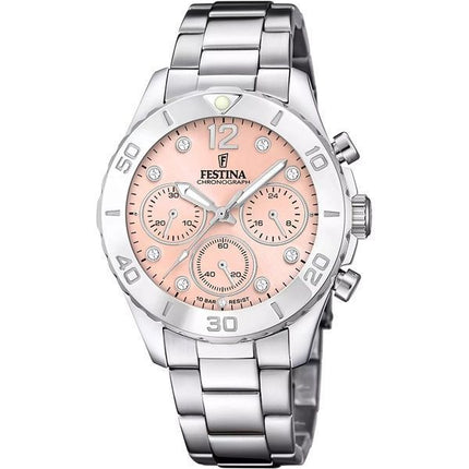 Festina Boyfriend Cronografo Cristallo Accents Quadrante Rosa Quarzo F20603-7 100M Orologio da Donna