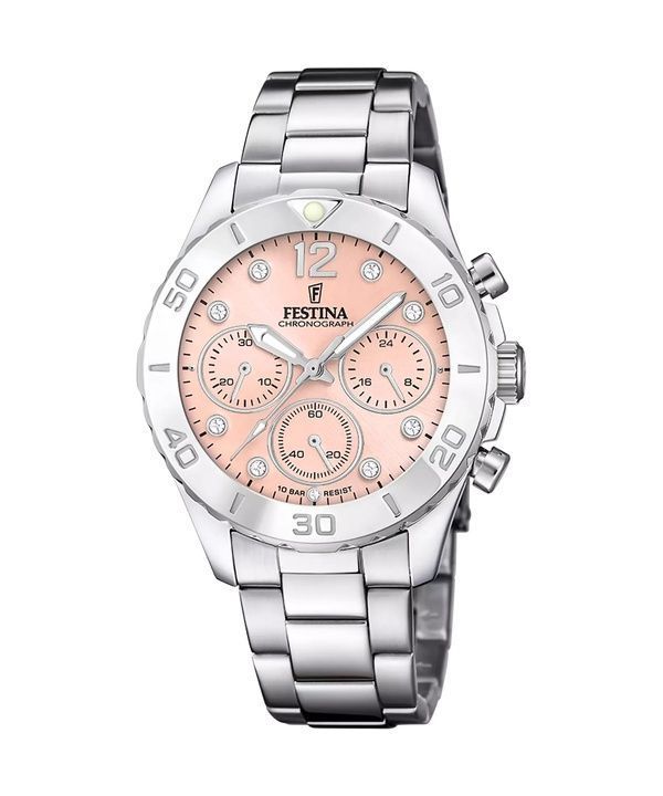 Festina Boyfriend Cronografo Cristallo Accents Quadrante Rosa Quarzo F20603-7 100M Orologio da Donna