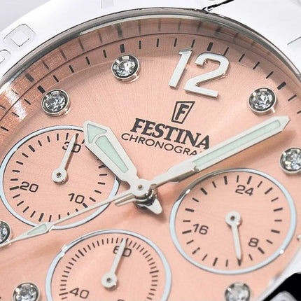 Festina Boyfriend Cronografo Cristallo Accents Quadrante Rosa Quarzo F20603-7 100M Orologio da Donna