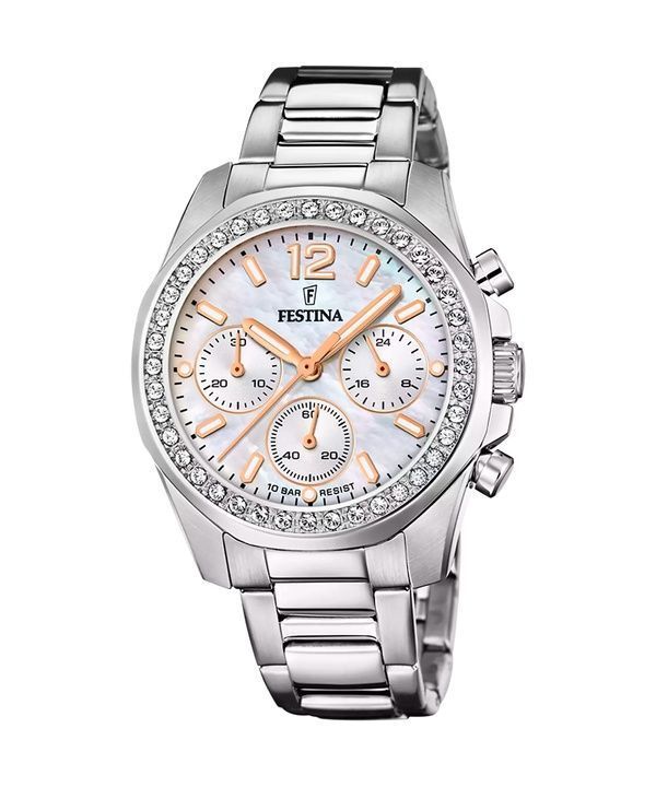 Festina Rainbow Chronograph Crystal Accents Quadrante in madreperla Quarzo F20606-1 100M Orologio da donna