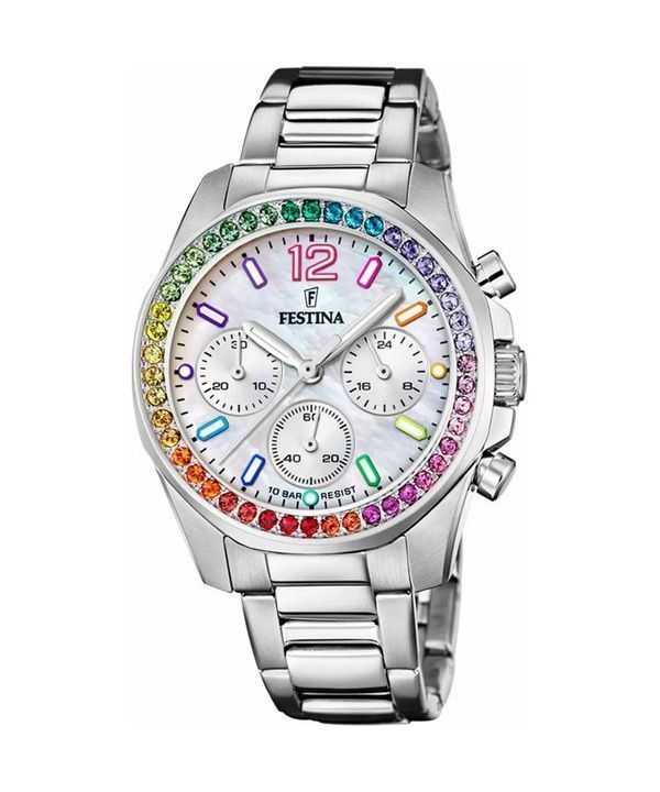 Orologio da donna Festina Rainbow Cronografo in acciaio inossidabile con accenti di cristallo quadrante argento al quarzo F20606