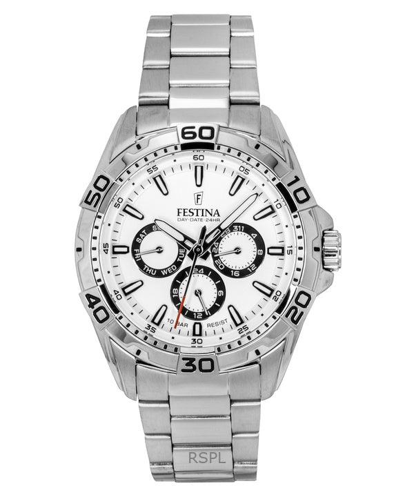 Orologio da uomo Festina in acciaio inossidabile multifunzione con quadrante bianco al quarzo F20623-1 100M