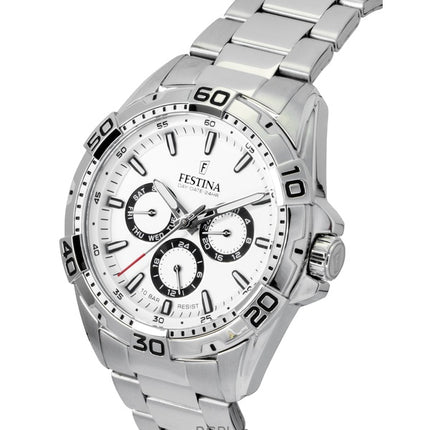 Orologio da uomo Festina in acciaio inossidabile multifunzione con quadrante bianco al quarzo F20623-1 100M