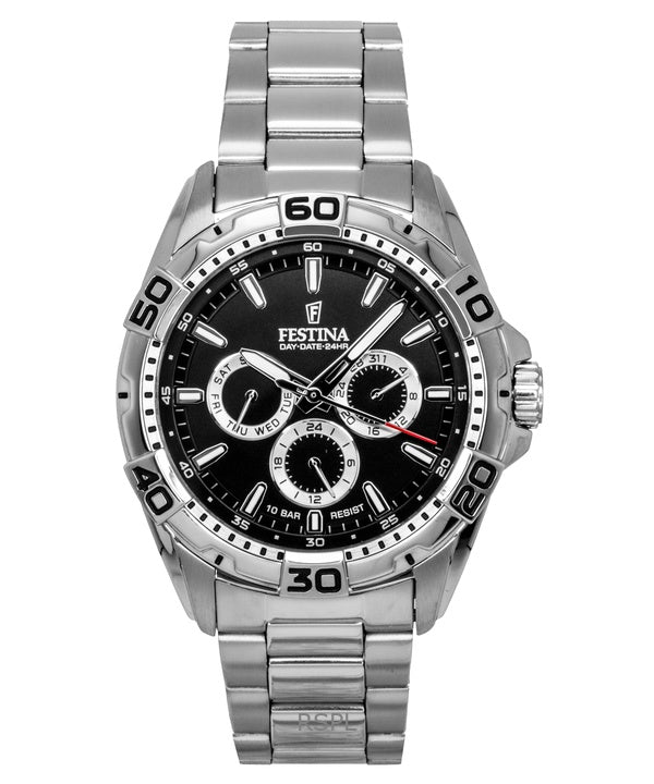 Orologio da uomo Festina in acciaio inossidabile multifunzione con quadrante nero al quarzo F20623-4 100M