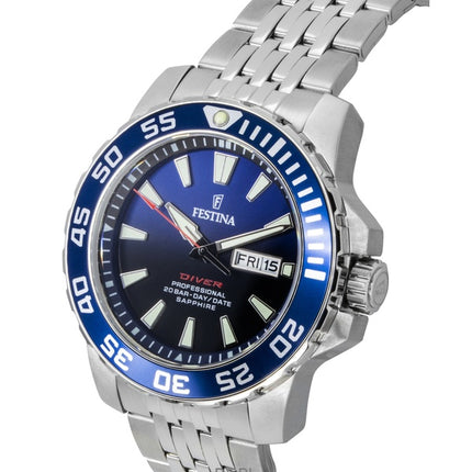 Orologio da uomo Festina Diver al quarzo con quadrante blu in acciaio inossidabile F20661-1 200M
