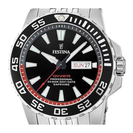 Festina The Originals Orologio da uomo in acciaio inossidabile con quadrante nero al quarzo subacqueo F20661-3 200M