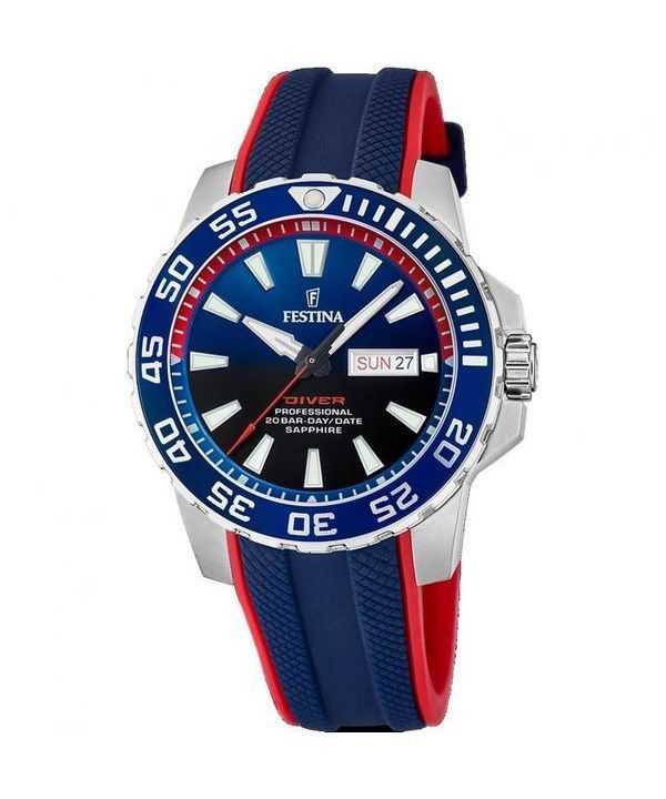 Orologio da uomo Festina Diver con cinturino in caucciù quadrante blu al quarzo F20662-1 200M