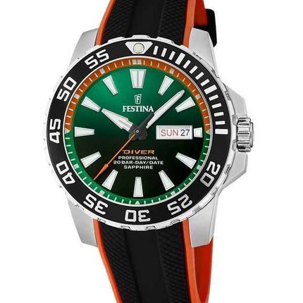 Festina The Originals Cinturino in gomma Quadrante verde Quarzo Diver&#39;s F20662-2 200M Orologio da uomo