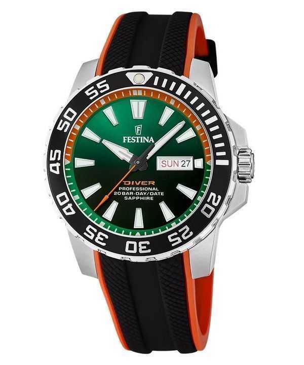 Festina The Originals Cinturino in gomma Quadrante verde Quarzo Diver&#39;s F20662-2 200M Orologio da uomo
