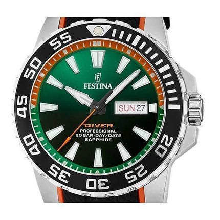 Festina The Originals Cinturino in gomma Quadrante verde Quarzo Diver&#39;s F20662-2 200M Orologio da uomo