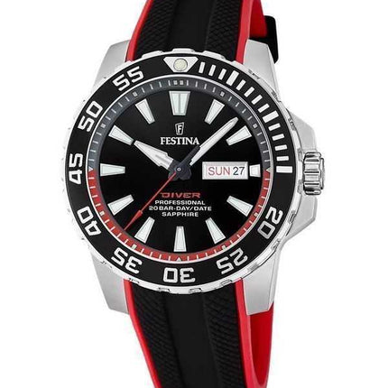 Festina The Originals Cinturino in gomma Quadrante nero Quarzo Diver&#39;s F20662-3 200M Orologio da uomo