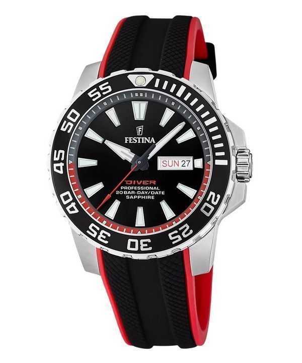 Festina The Originals Cinturino in gomma Quadrante nero Quarzo Diver&#39;s F20662-3 200M Orologio da uomo