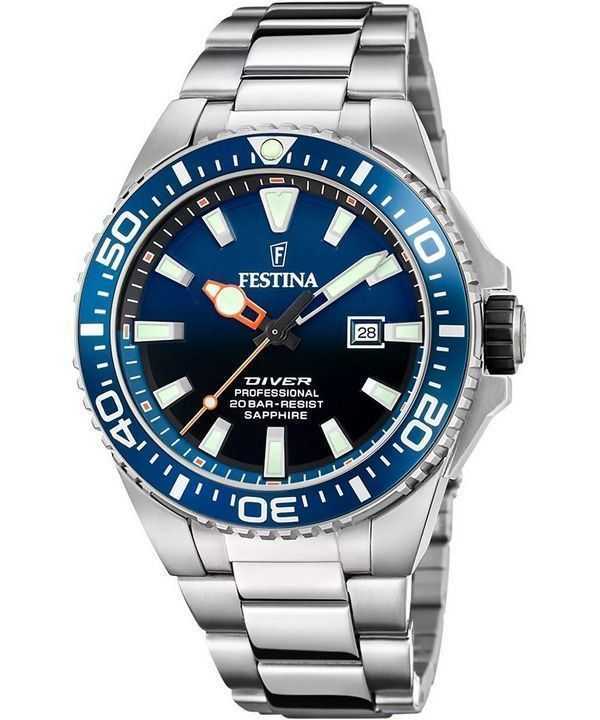 Festina The Originals Orologio da uomo in acciaio inossidabile con quadrante blu al quarzo subacqueo F20663-1 200M
