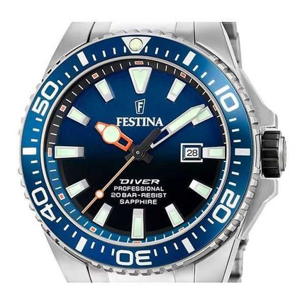 Festina The Originals Orologio da uomo in acciaio inossidabile con quadrante blu al quarzo subacqueo F20663-1 200M