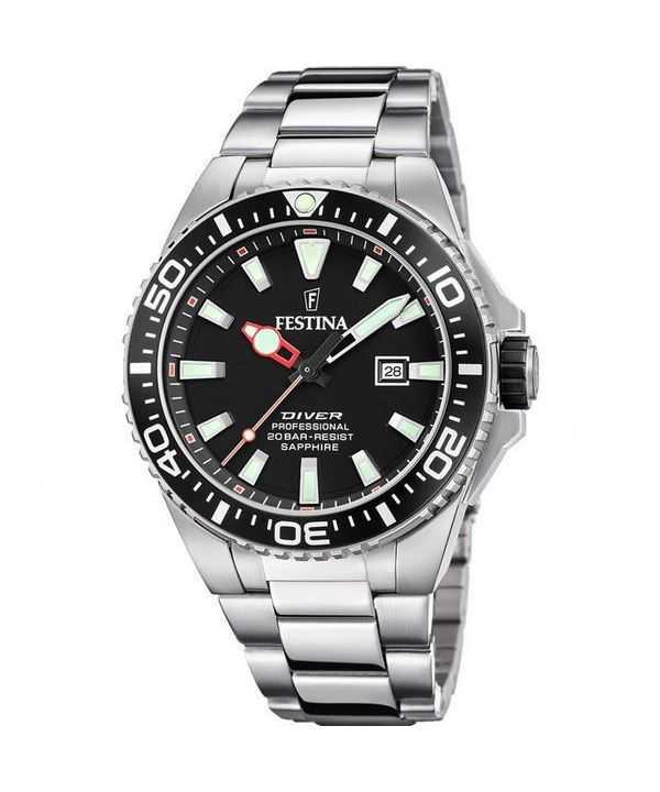 Orologio da uomo Festina Diver in acciaio inossidabile quadrante nero al quarzo F20663-3 200M