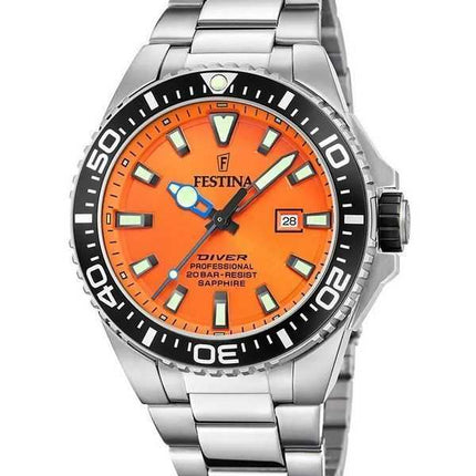 Orologio da uomo Festina Diver in acciaio inossidabile quadrante arancione al quarzo F20663-4 200M