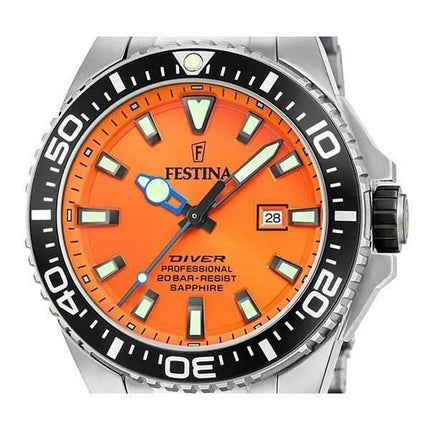 Orologio da uomo Festina Diver in acciaio inossidabile quadrante arancione al quarzo F20663-4 200M