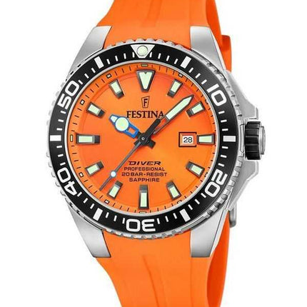 Orologio da uomo Festina Diver con cinturino in caucciù quadrante arancione al quarzo F20664-4 200M