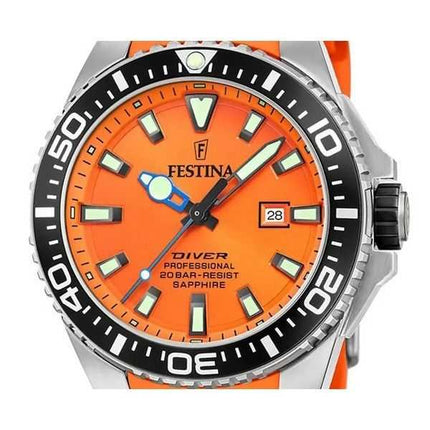Orologio da uomo Festina Diver con cinturino in caucciù quadrante arancione al quarzo F20664-4 200M