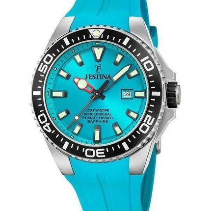 Orologio da uomo Festina Diver con cinturino in caucciù quadrante turchese al quarzo F20664-5 200M