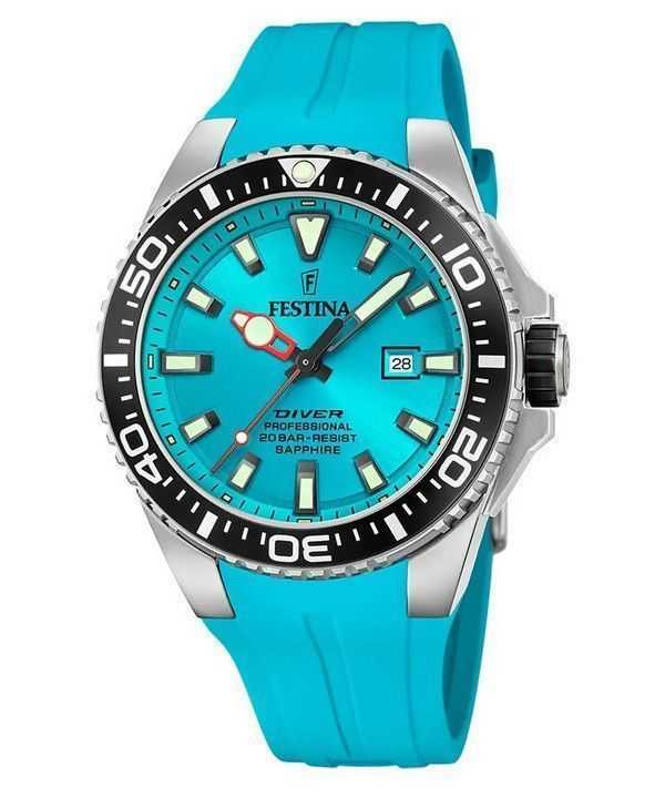 Orologio da uomo Festina Diver con cinturino in caucciù quadrante turchese al quarzo F20664-5 200M