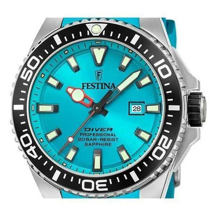 Orologio da uomo Festina Diver con cinturino in caucciù quadrante turchese al quarzo F20664-5 200M