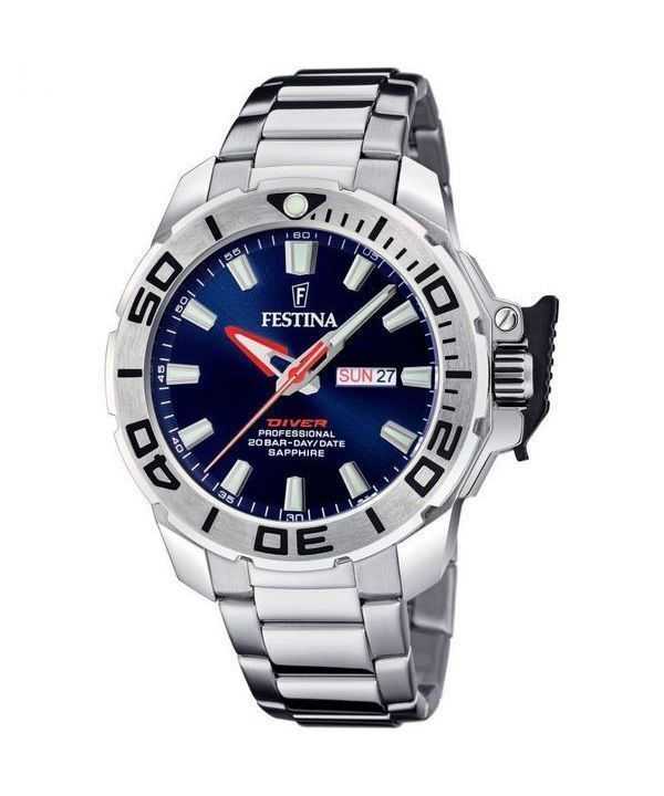 Orologio da uomo Festina Diver in acciaio inossidabile quadrante blu al quarzo F20665-1 200M