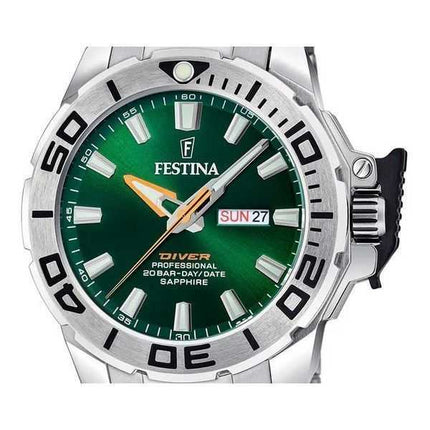 Festina Diver Orologio da uomo in acciaio inossidabile quadrante verde al quarzo F20665-2 200M con cinturino extra