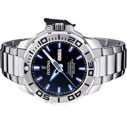 Festina Classics Orologio da uomo in acciaio inossidabile con quadrante nero al quarzo subacqueo F20665-3 200M con cinturino in