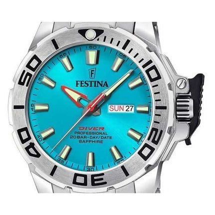 Festina Diver Orologio da uomo in acciaio inossidabile con quadrante turchese al quarzo F20665-6 200M con cinturino extra