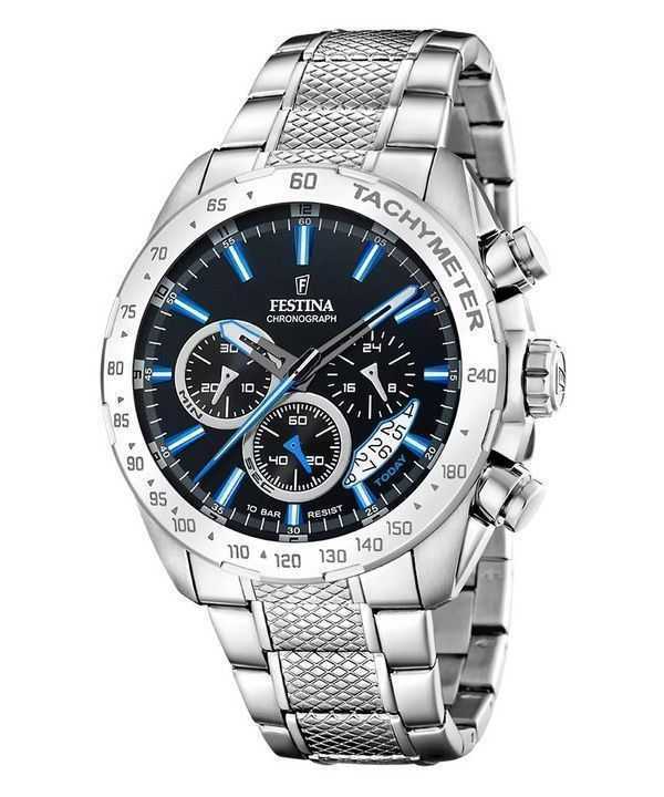 Festina Timeless Cronografo Acciaio Inox Quadrante Nero Quarzo F20668-6 100M Orologio da Uomo