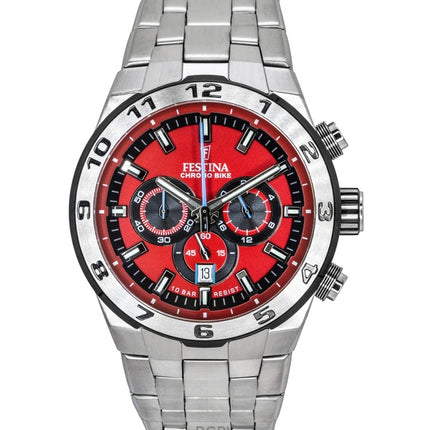 Festina Chrono Bike Cronografo in acciaio inossidabile con quadrante rosso al quarzo F20670-5 100M Orologio da uomo