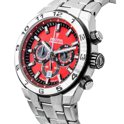 Festina Chrono Bike Cronografo in acciaio inossidabile con quadrante rosso al quarzo F20670-5 100M Orologio da uomo