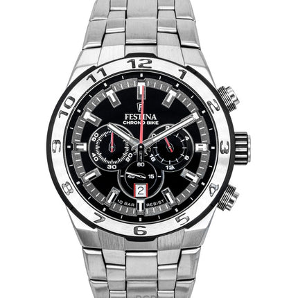 Festina Chrono Bike Cronografo in acciaio inossidabile con quadrante nero al quarzo F20670-6 100M Orologio da uomo