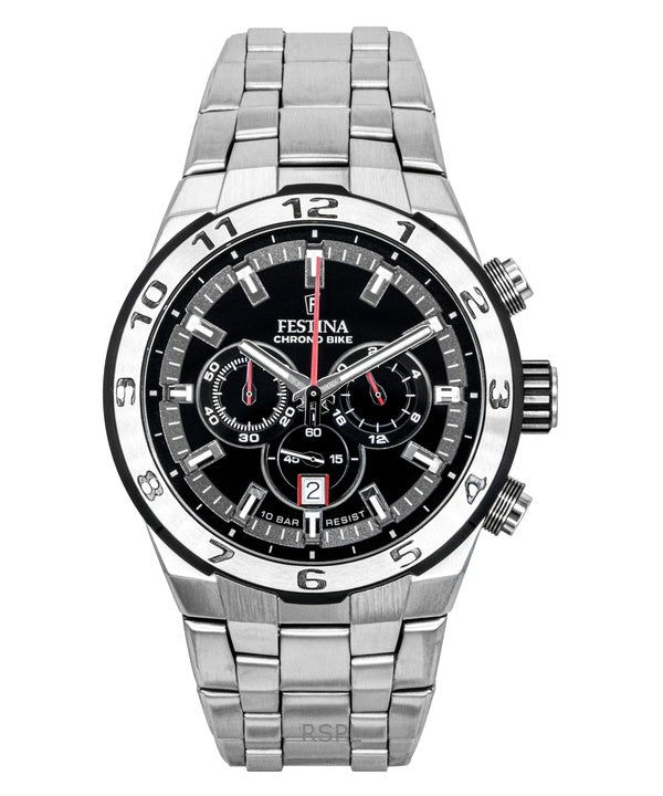 Festina Chrono Bike Cronografo in acciaio inossidabile con quadrante nero al quarzo F20670-6 100M Orologio da uomo